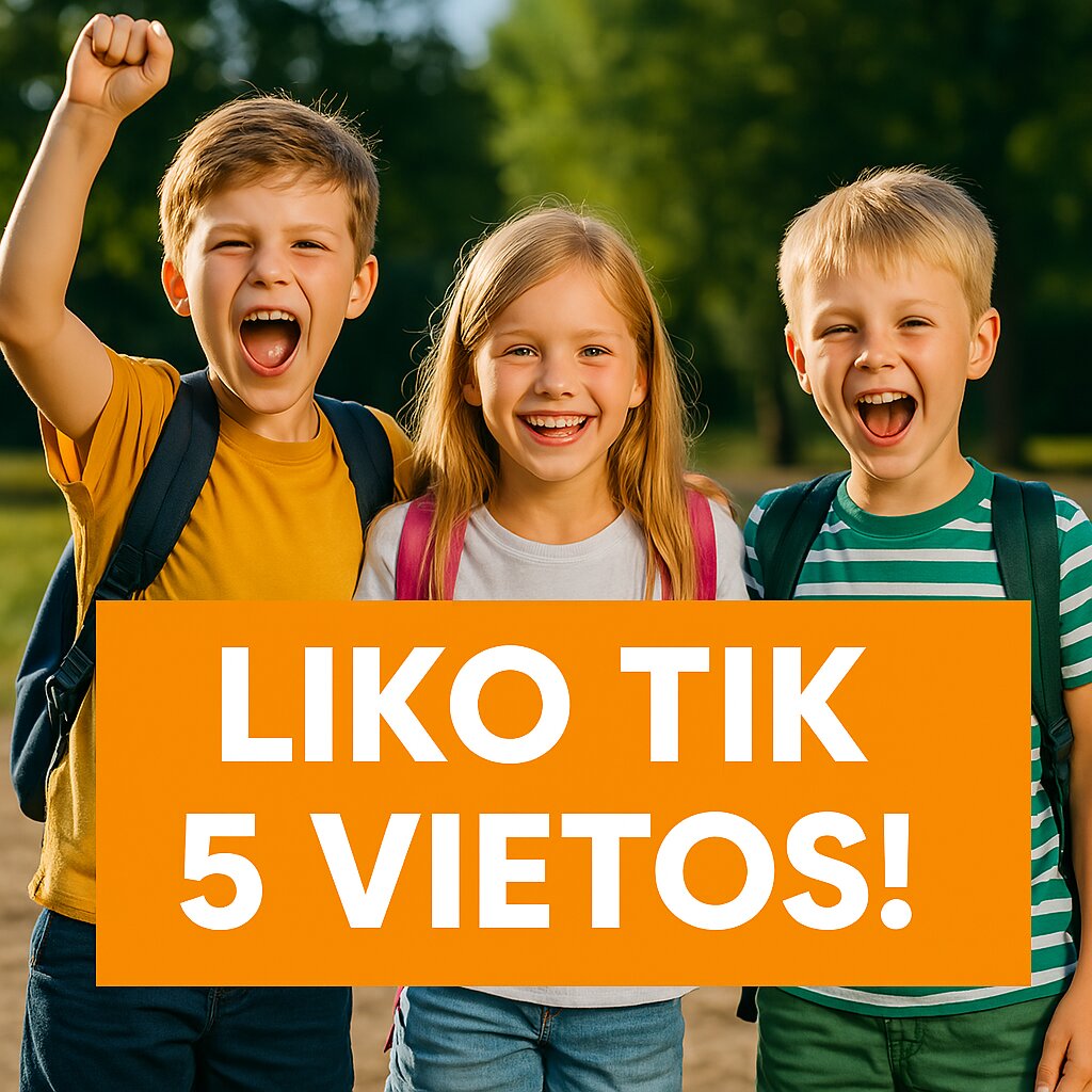 Būreliai vasaros stovyklos reklama - liko tik 5 vietos! Vaikai džiaugiasi ir aktyviai dalyvauja veikloje.