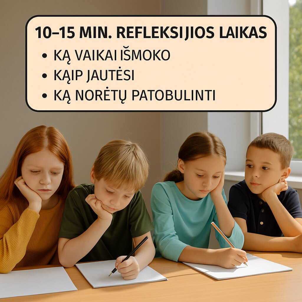 Būreliai - vaikų refleksija po veiklos: kaip jautėsi, ką išmoko ir ką norėtų patobulinti.